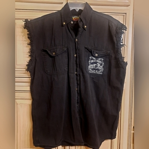 Biker Wear Great Smoky Mountains Sleeveless Denimlike Shirt!‎ Size XL